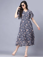 Myshka Women Grey Floral Midi Dress | Grocsy