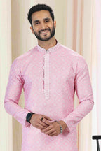 Raivat Ethnic Cotton Thread Work Kurta Pajama In Baby Pink Colour | Grocsy