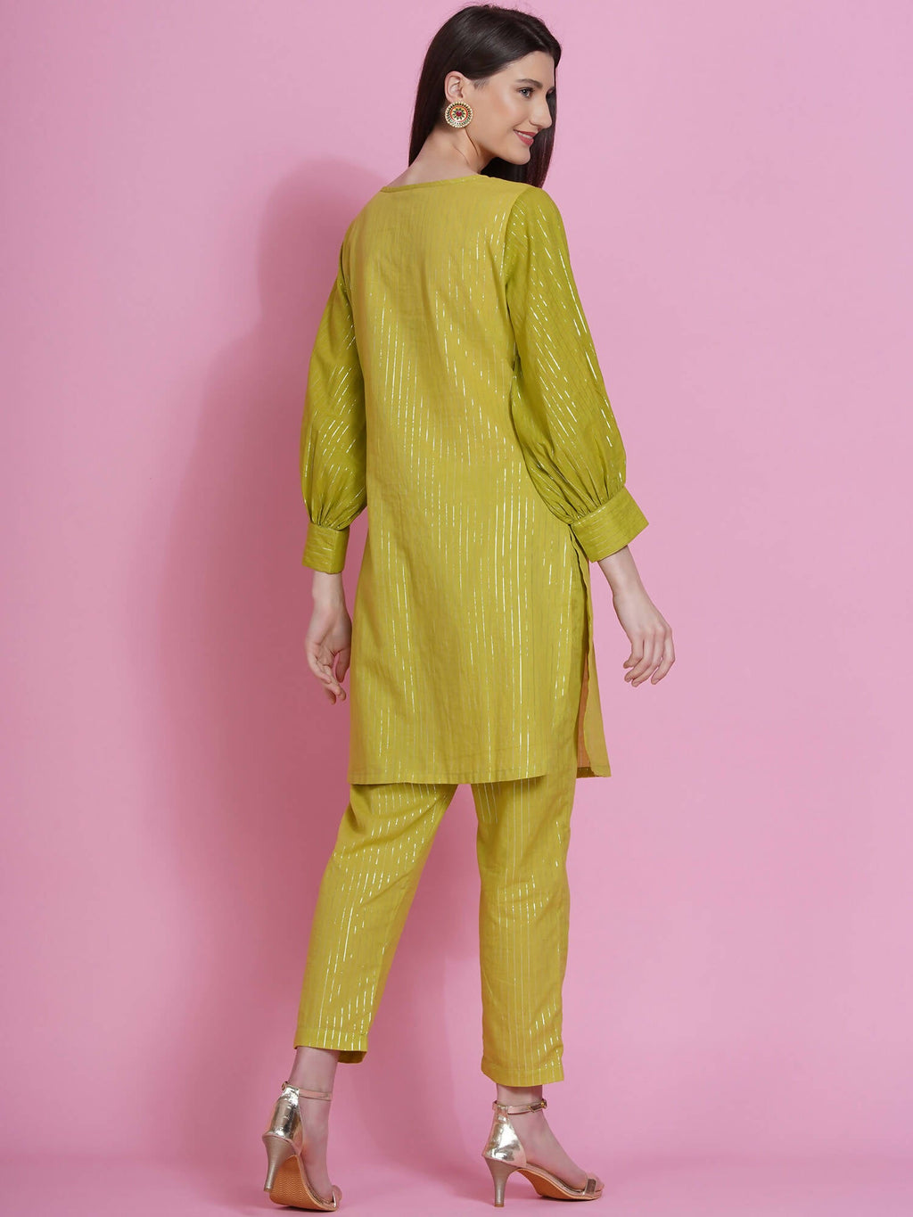 Women Republic Green Lurex Cotton Hand Embroidered Kurta With Pants | Grocsy