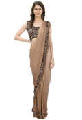 Mominos Fashion All Season Wear Camel Colour Shaded Ruffled Ready To Wear Saree | Grocsy