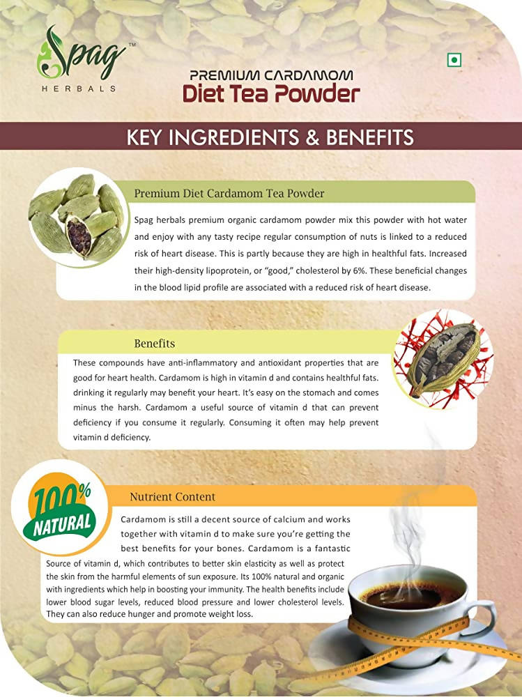 Spag Herbals Premium Instant Cardamom Diet Tea Powder | Grocsy
