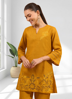 Joban Fashion Yellow Cotton, Linen Embroidered Readymade Cord Set | Grocsy