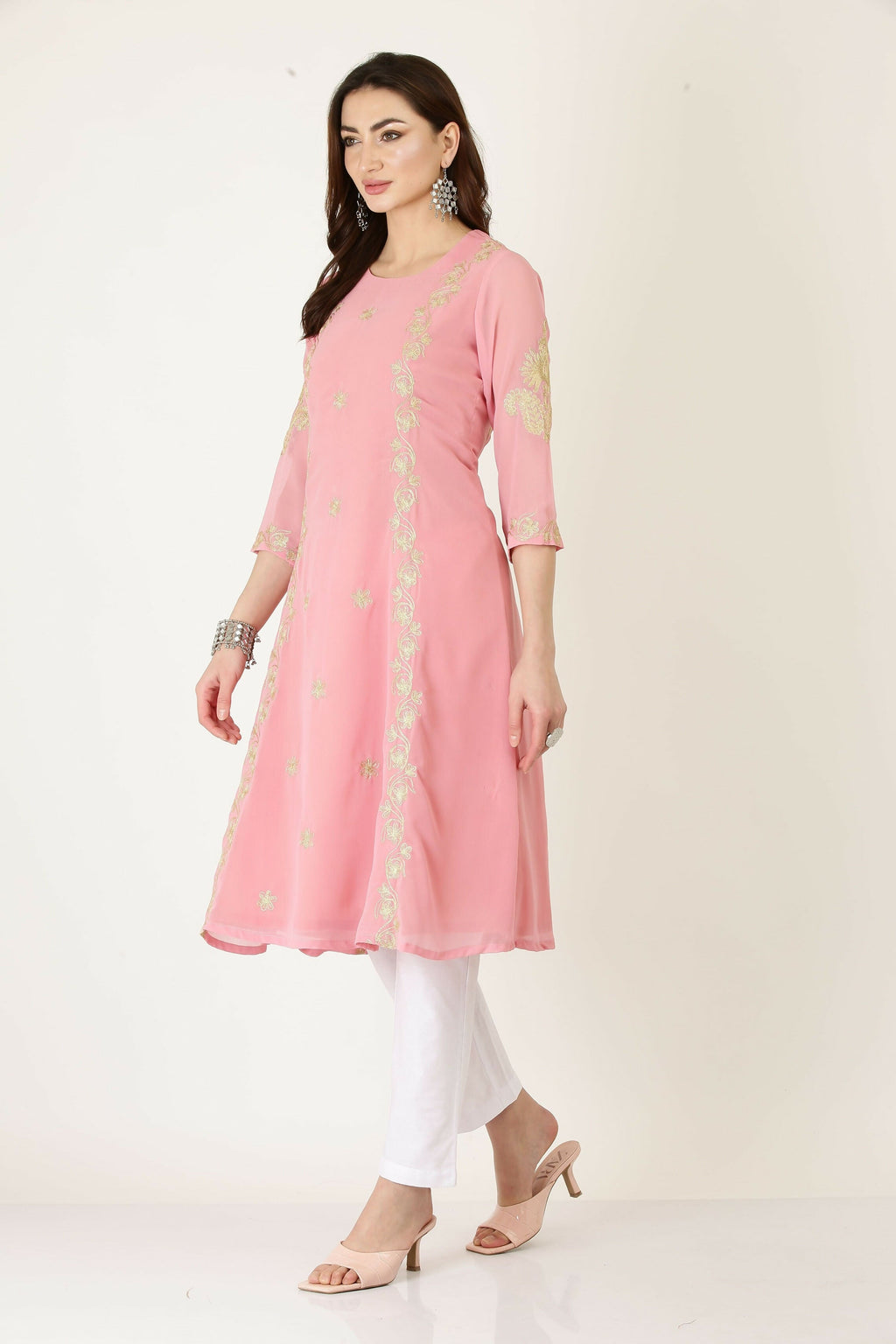 Joban Fashion Pink Georgette Kurta Set | Grocsy