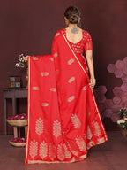 Joban Fashion Red Floral Motifs Banarasi Silk Sarees | Grocsy