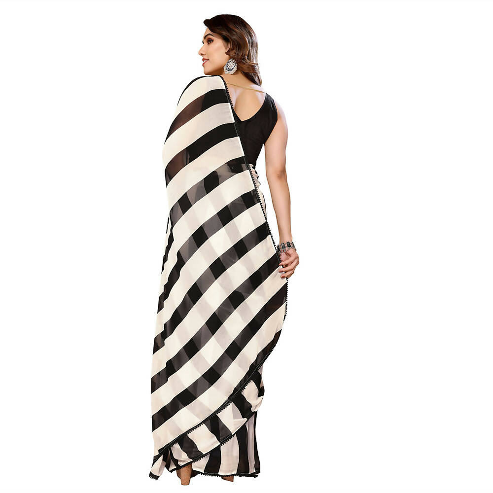 Women's Partywear Designer Black&White Georgette Fancy Saree - Satrangi | Grocsy