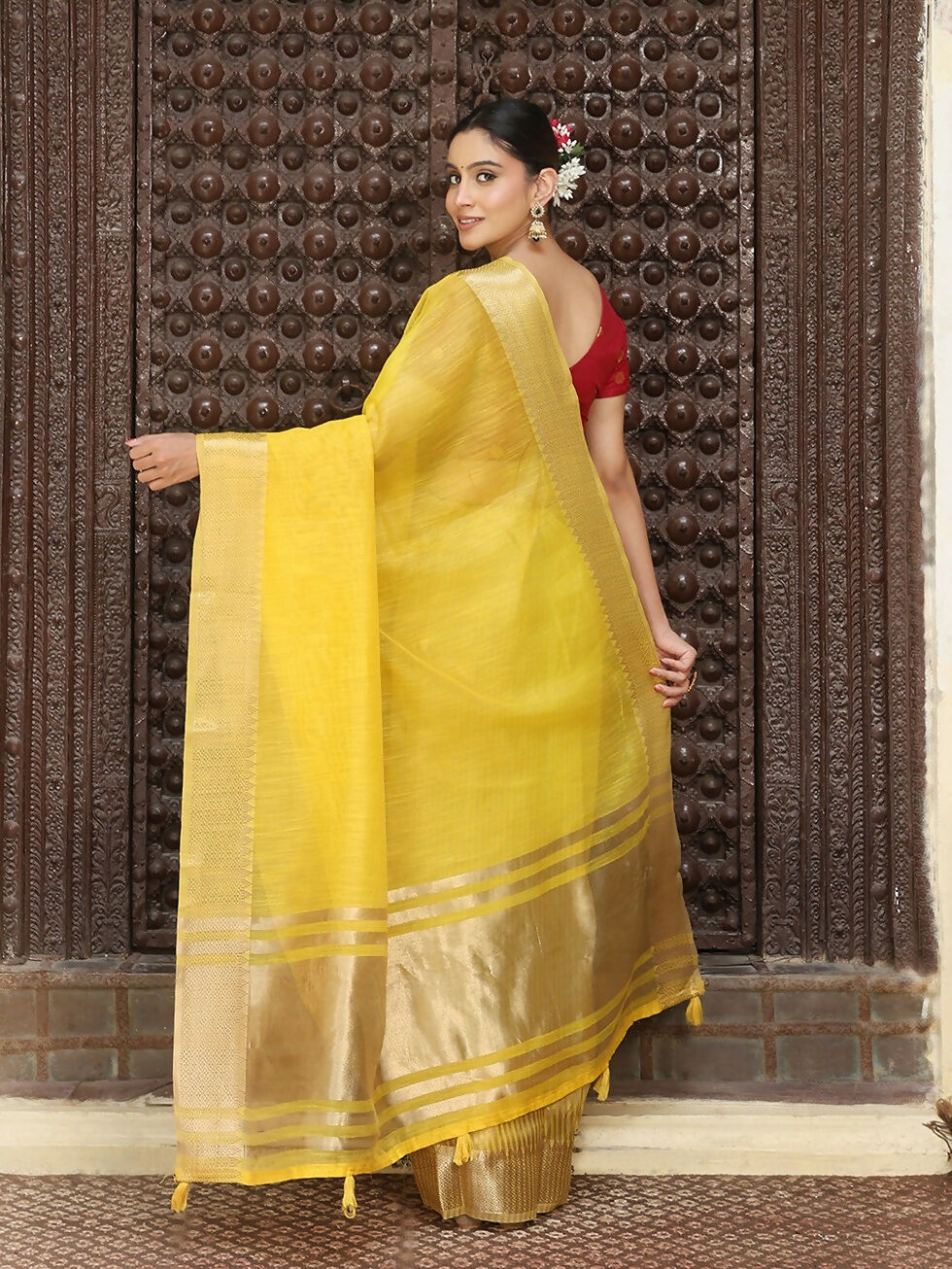 Shree Shyam Fashion Yellow Cotton Saree | Grocsy