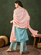 Sangria Woven Design Kurta & Palazzo With Dupatta | Grocsy