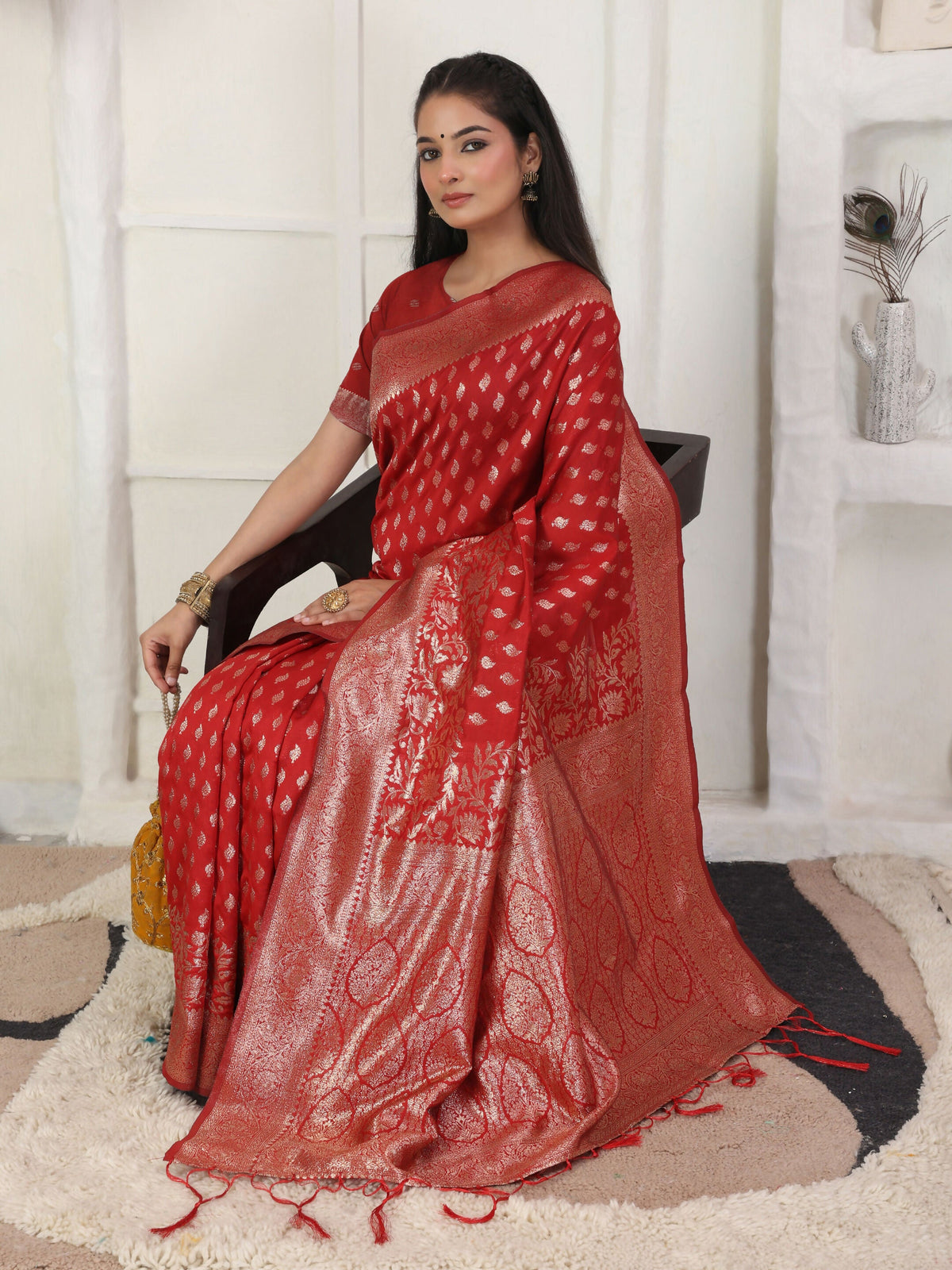 Shree Shyam Fashion Lichi Silk Red Saree | Grocsy