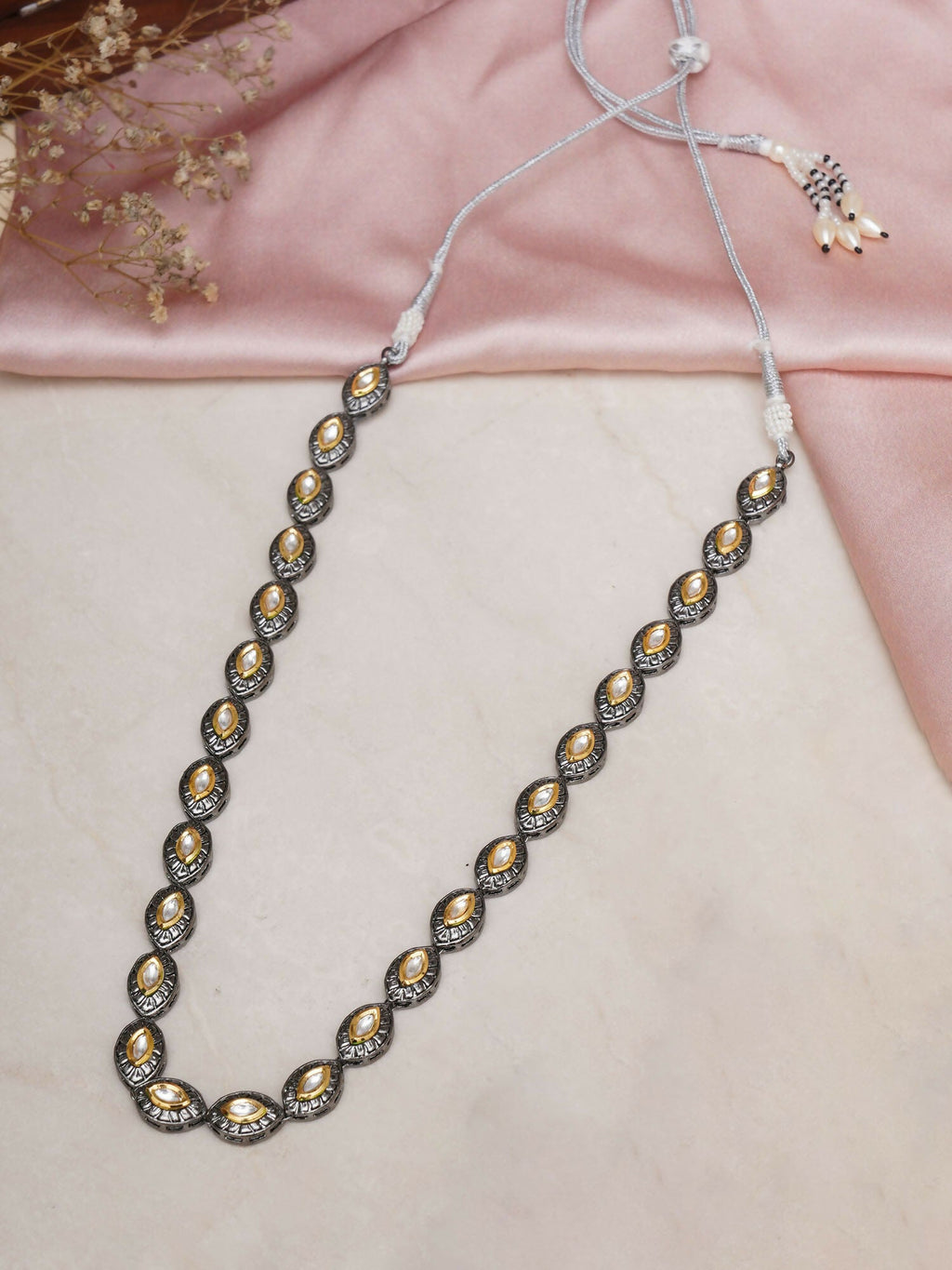 Dual Tone Kundan Neckpiece (silver) - Ruby Raang | Grocsy