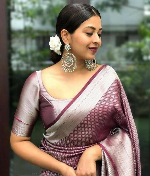 DEIANA'S Beautiful Designer Golden zari Soft Lichi Silk Saree - Maroon | Grocsy
