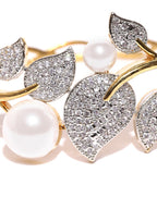 Priyaasi Women Gold-Polished American Diamond and Pearls Studded Bracelet in Floral Pattern - Swadesiicart