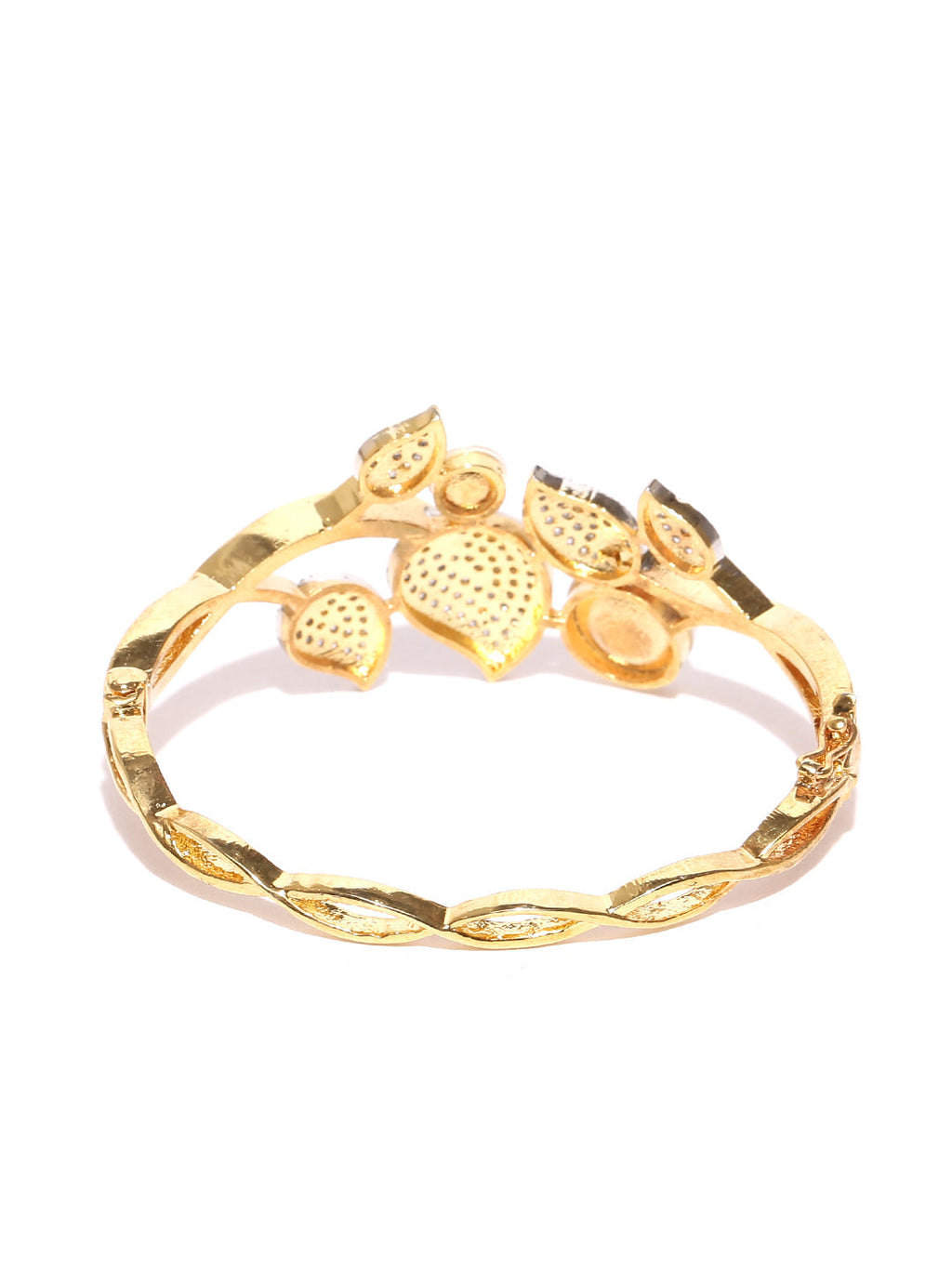 Priyaasi Women Gold-Polished American Diamond and Pearls Studded Bracelet in Floral Pattern - Swadesiicart