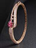 Priyaasi Women Rose Gold-Polished Ruby and American Diamond Studded Bracelet in Floral Pattern - Noz2Toz