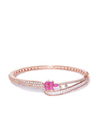 Priyaasi Women Rose Gold-Polished Ruby and American Diamond Studded Bracelet in Floral Pattern - Swadesiicart