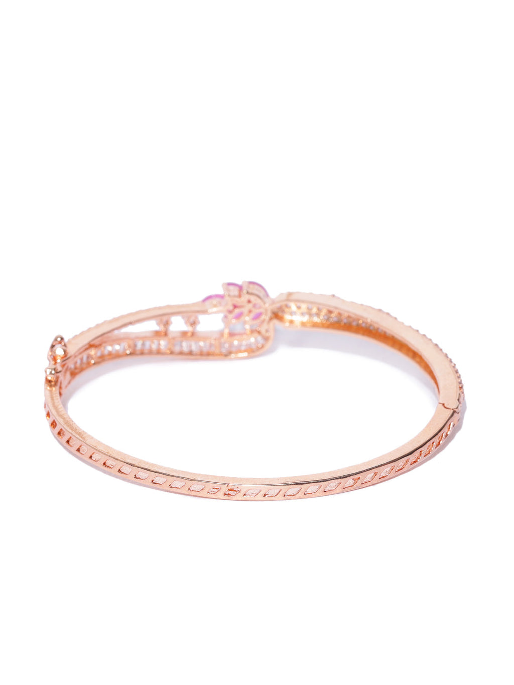Priyaasi Women Rose Gold-Polished Ruby and American Diamond Studded Bracelet in Floral Pattern - Swadesiicart