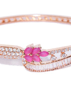 Priyaasi Women Rose Gold-Polished Ruby and American Diamond Studded Bracelet in Floral Pattern - Swadesiicart