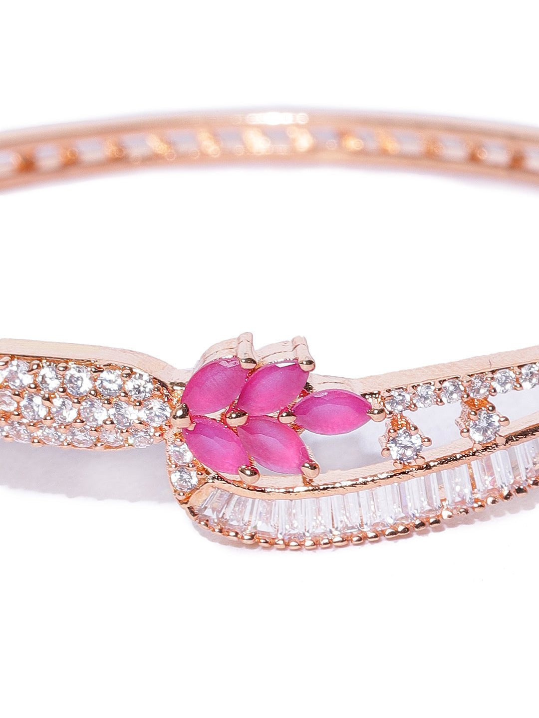 Priyaasi Women Rose Gold-Polished Ruby and American Diamond Studded Bracelet in Floral Pattern - Swadesiicart