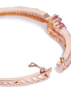 Priyaasi Women Rose Gold-Polished Ruby and American Diamond Studded Bracelet in Floral Pattern - Swadesiicart
