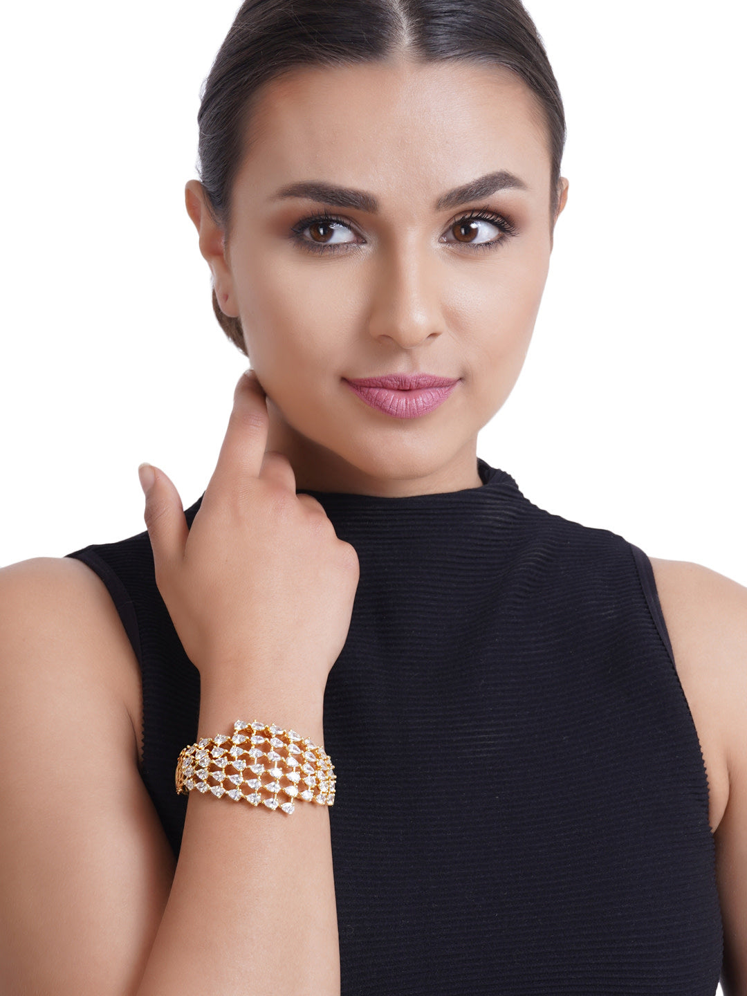 Priyaasi Women Gold-Polished American Diamond Studded Kada Bracelet - Swadesiicart