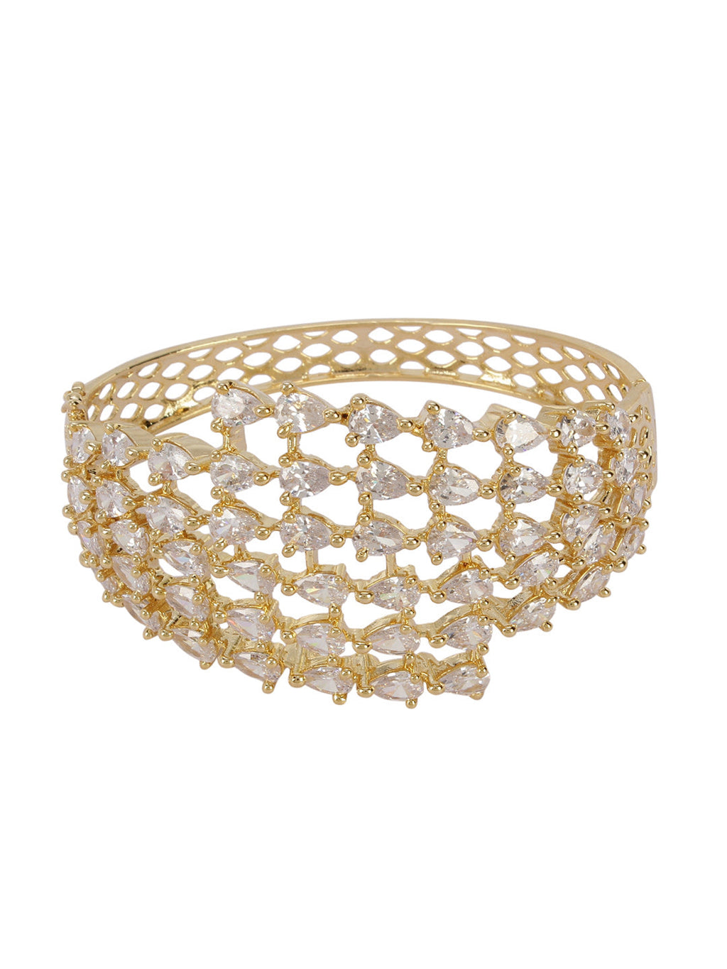 Priyaasi Women Gold-Polished American Diamond Studded Kada Bracelet - Swadesiicart