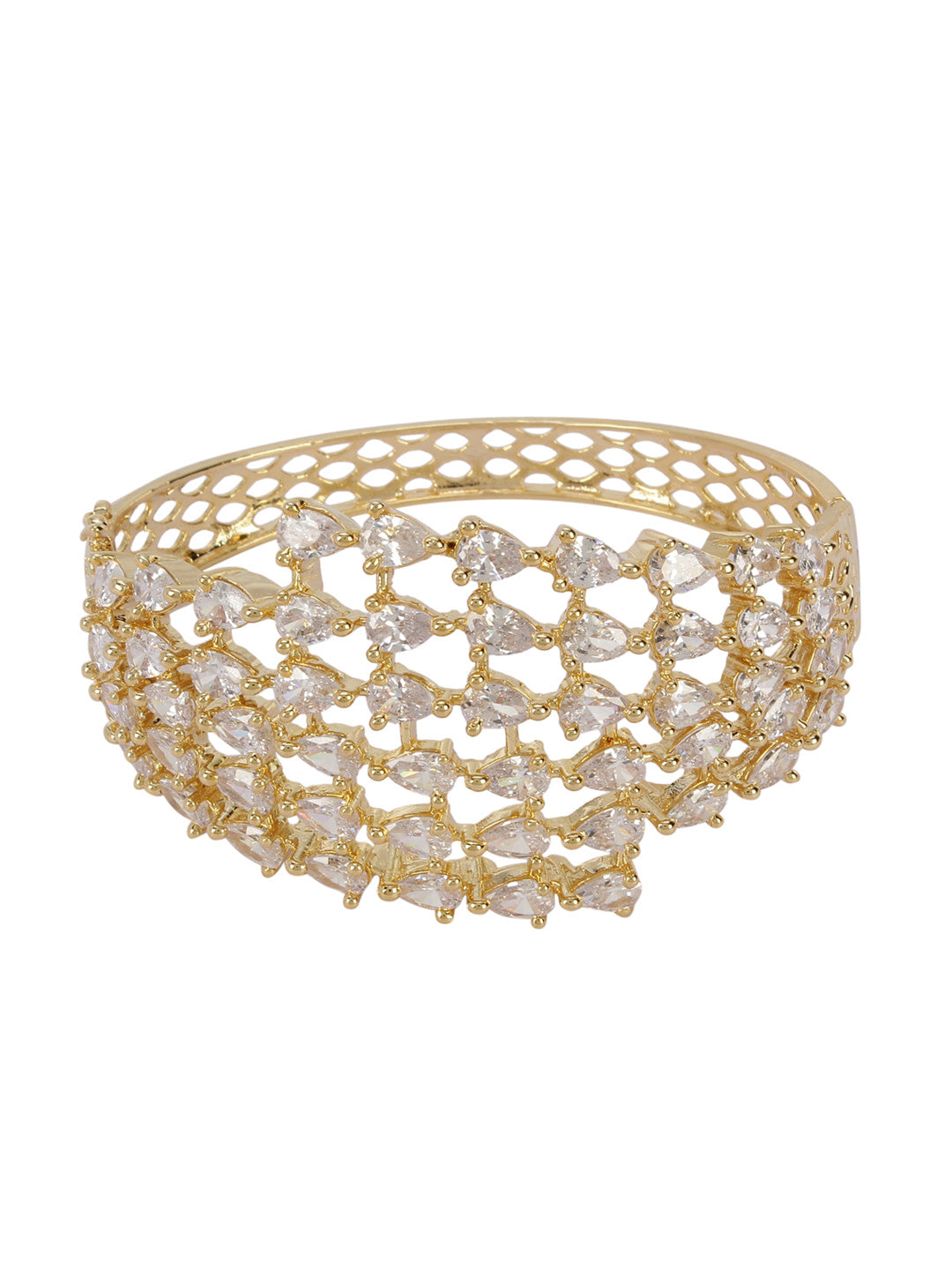 Priyaasi Women Gold-Polished American Diamond Studded Kada Bracelet - Swadesiicart