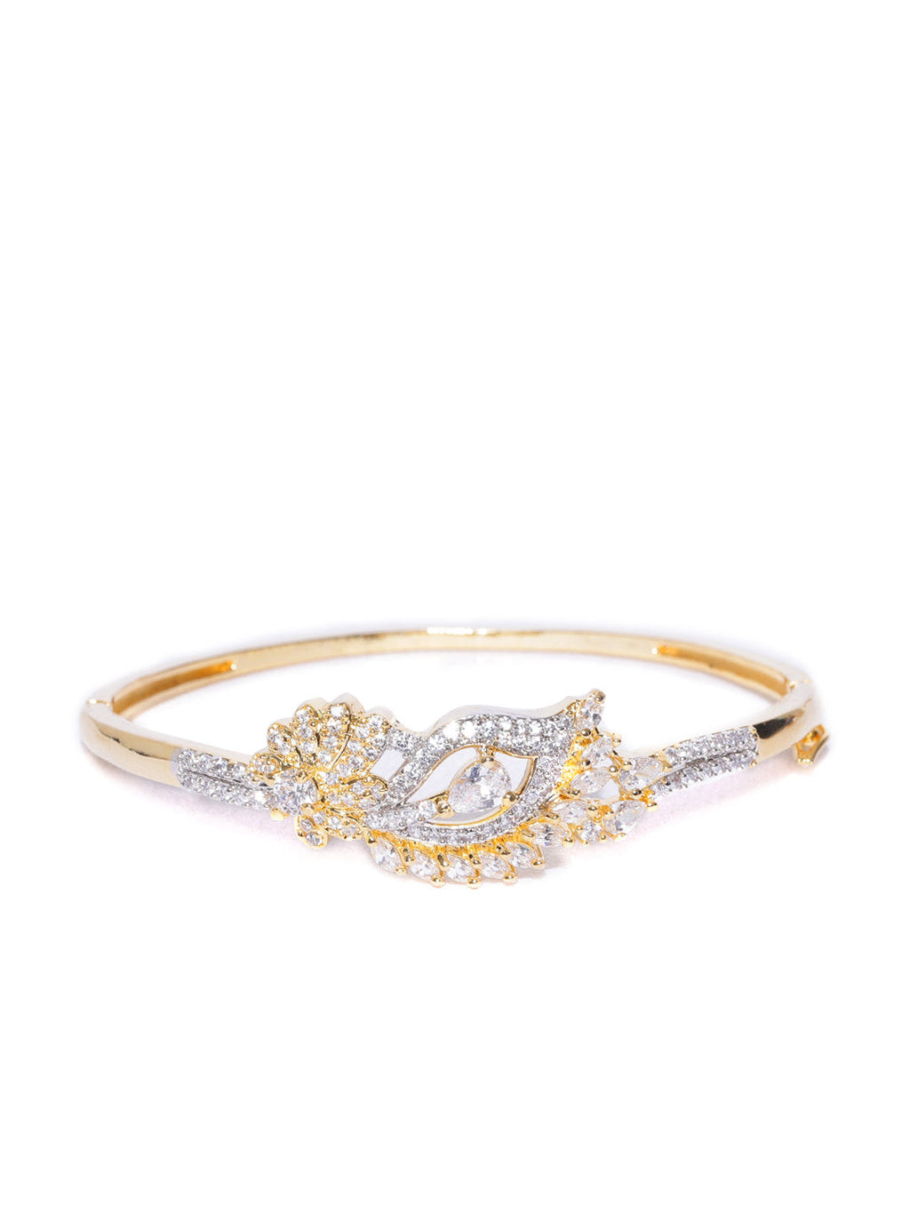 Priyaasi Women Gold-Polished American Diamond Studded, Peacock Inspired Bracelet - Swadesiicart
