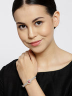 Priyaasi Women Gold-Polished American Diamond and Ruby Studded Bracelet in Pink Color - Swadesiicart