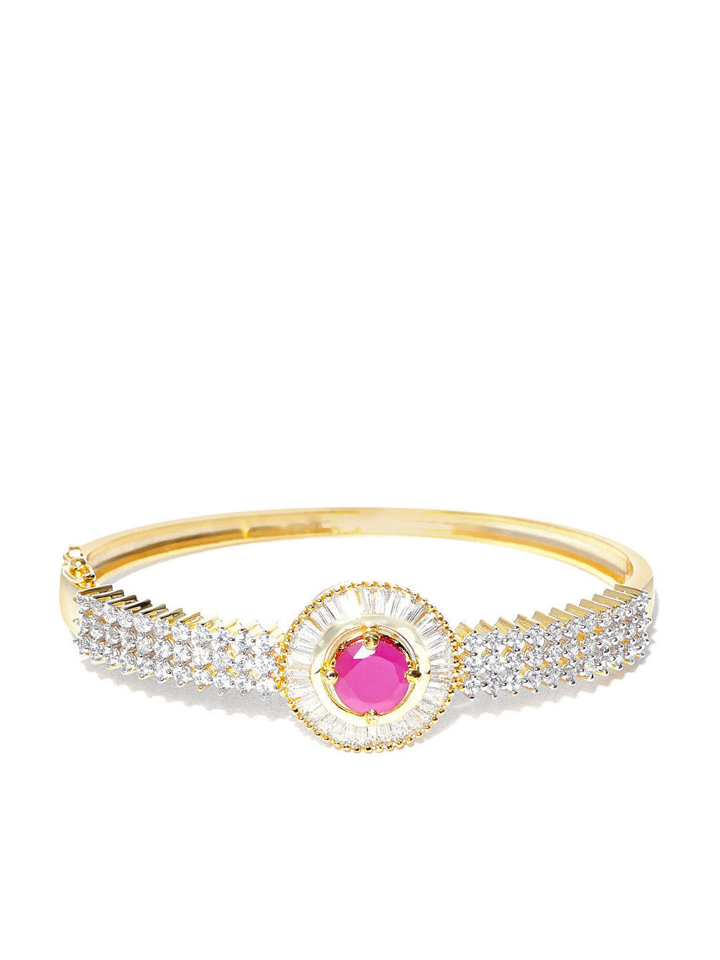 Priyaasi Women Gold-Polished American Diamond and Ruby Studded Bracelet in Pink Color - Swadesiicart