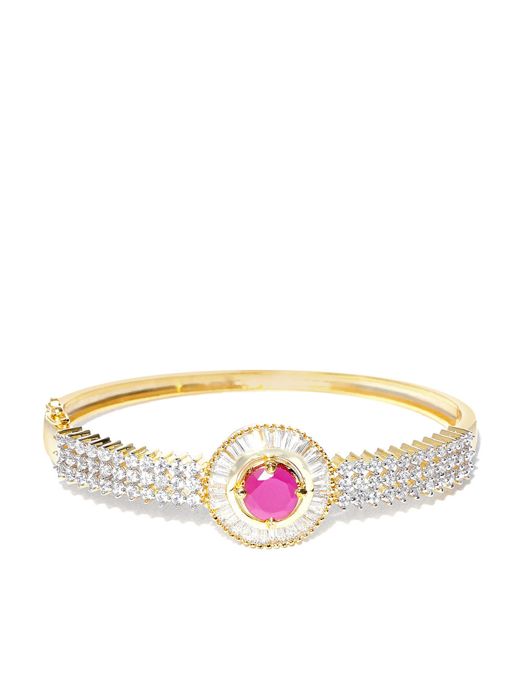 Priyaasi Women Gold-Polished American Diamond and Ruby Studded Bracelet in Pink Color - Swadesiicart