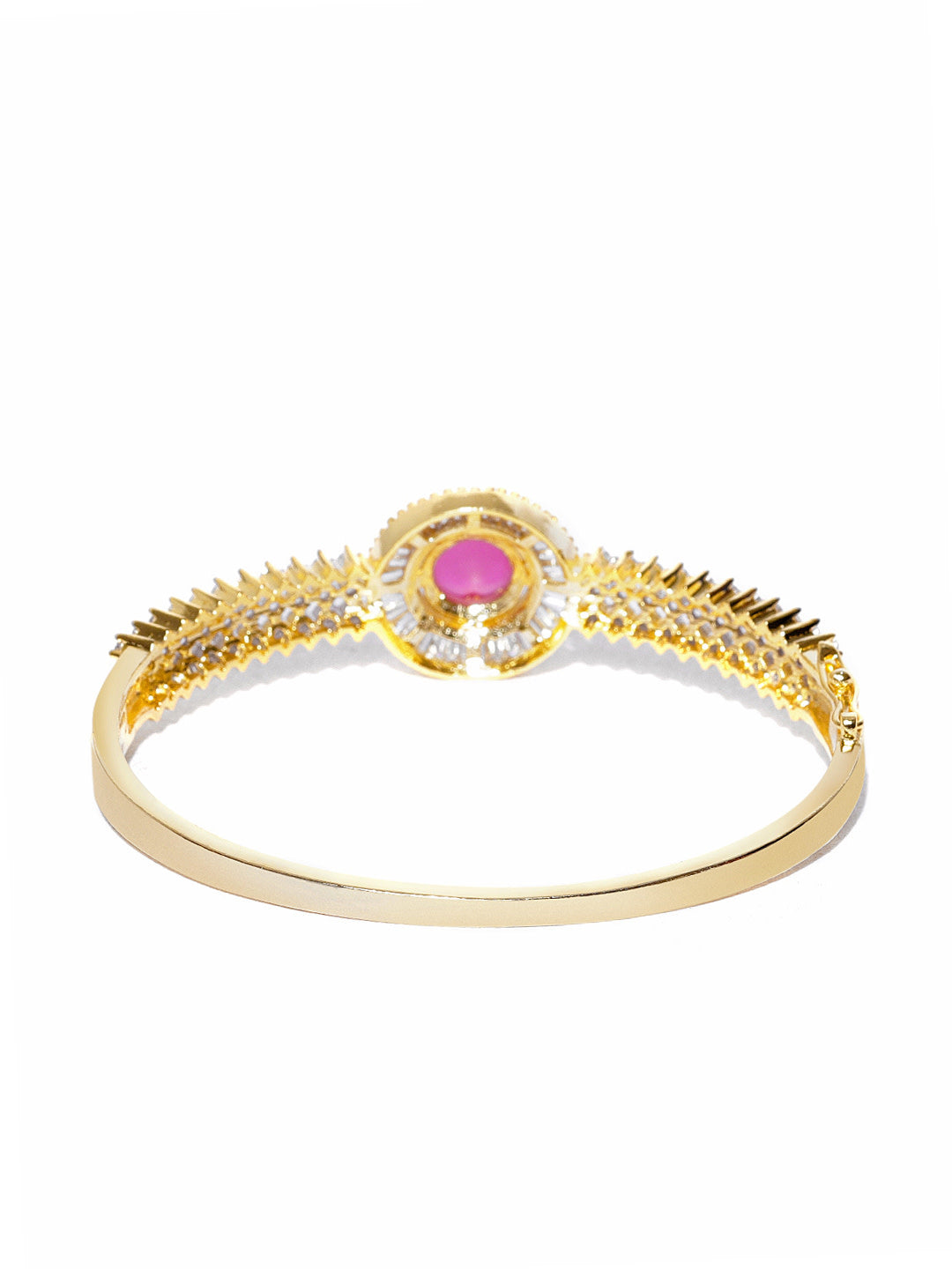 Priyaasi Women Gold-Polished American Diamond and Ruby Studded Bracelet in Pink Color - Swadesiicart