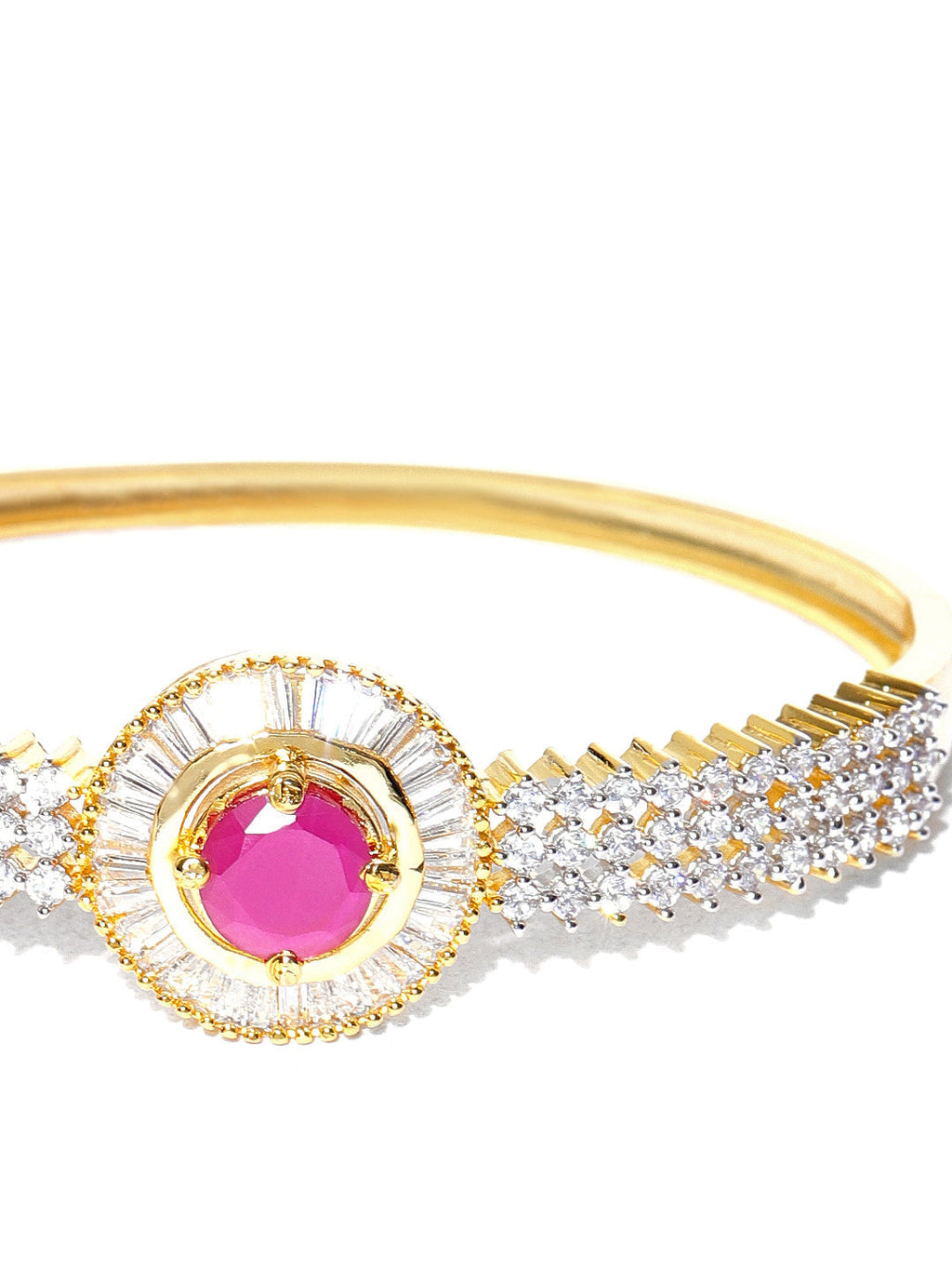 Priyaasi Women Gold-Polished American Diamond and Ruby Studded Bracelet in Pink Color - Swadesiicart