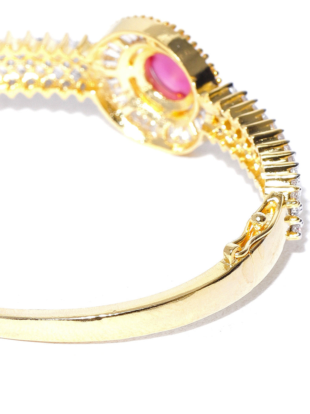Priyaasi Women Gold-Polished American Diamond and Ruby Studded Bracelet in Pink Color - Swadesiicart