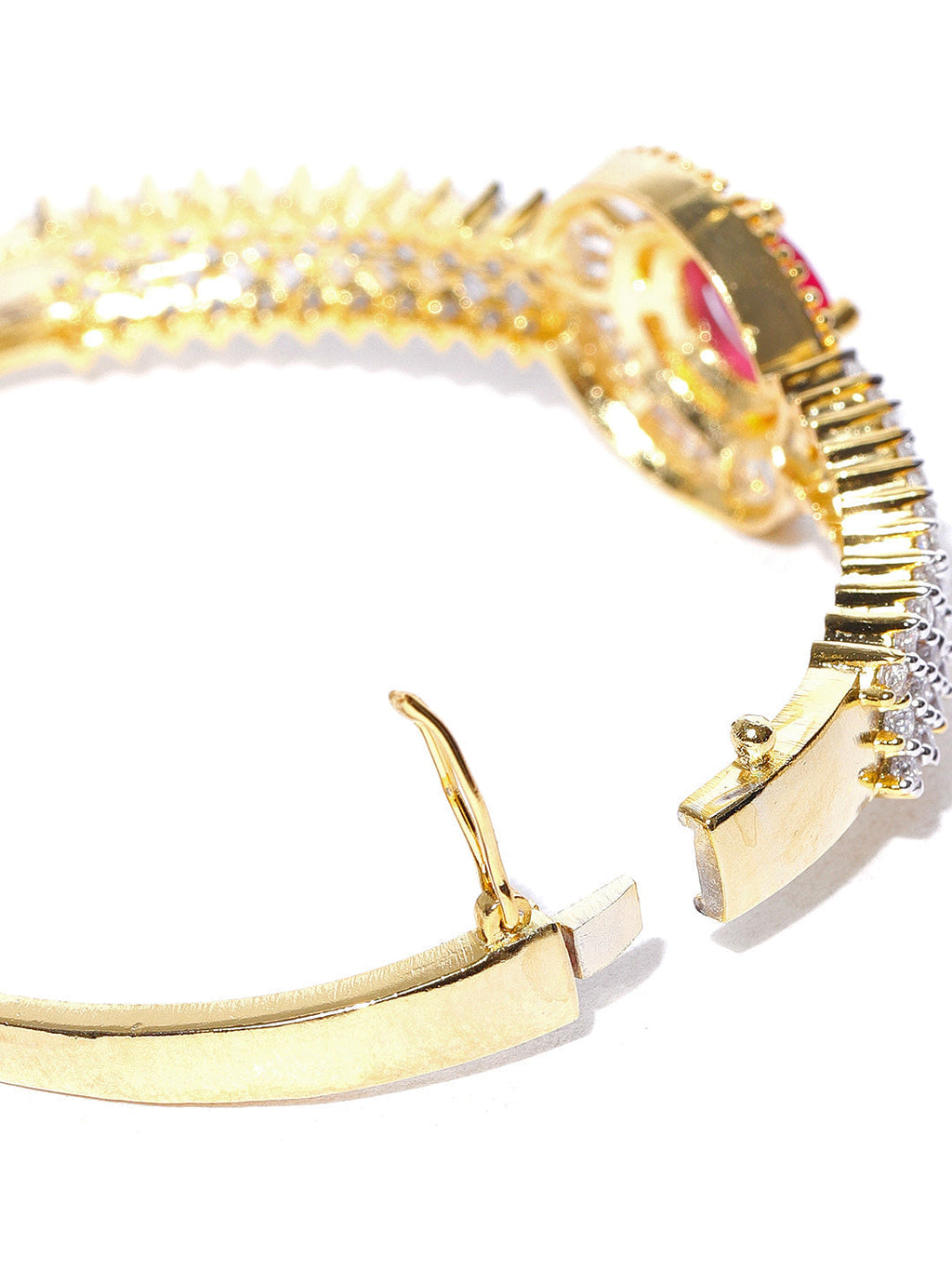Priyaasi Women Gold-Polished American Diamond and Ruby Studded Bracelet in Pink Color - Swadesiicart