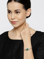 Priyaasi Women Rose Gold-Polished American Diamond and Emerald Studded Bracelet in Green Color - Swadesiicart