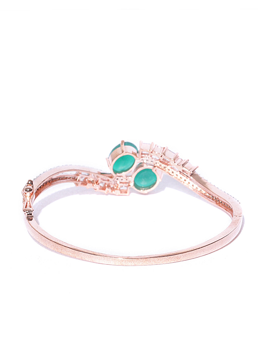 Priyaasi Women Rose Gold-Polished American Diamond and Emerald Studded Bracelet in Green Color - Swadesiicart