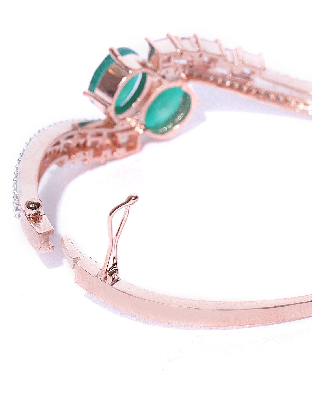 Priyaasi Women Rose Gold-Polished American Diamond and Emerald Studded Bracelet in Green Color - Swadesiicart