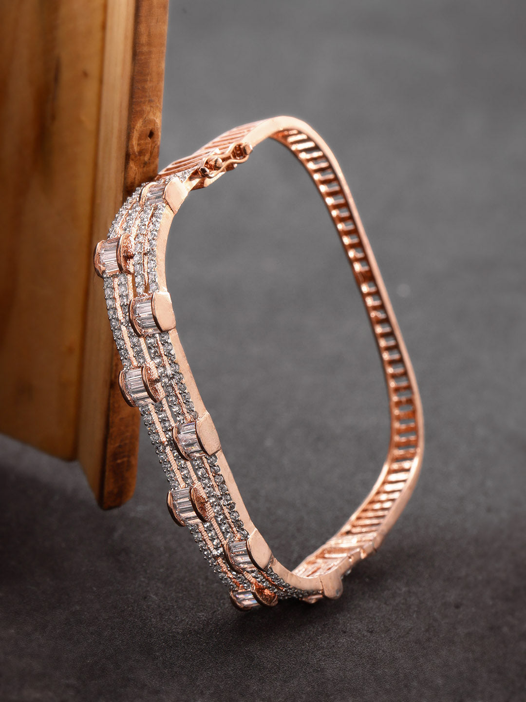 Priyaasi Women Rose Gold-Polished American Diamond Studded Bracelet in Square Shape - Noz2Toz