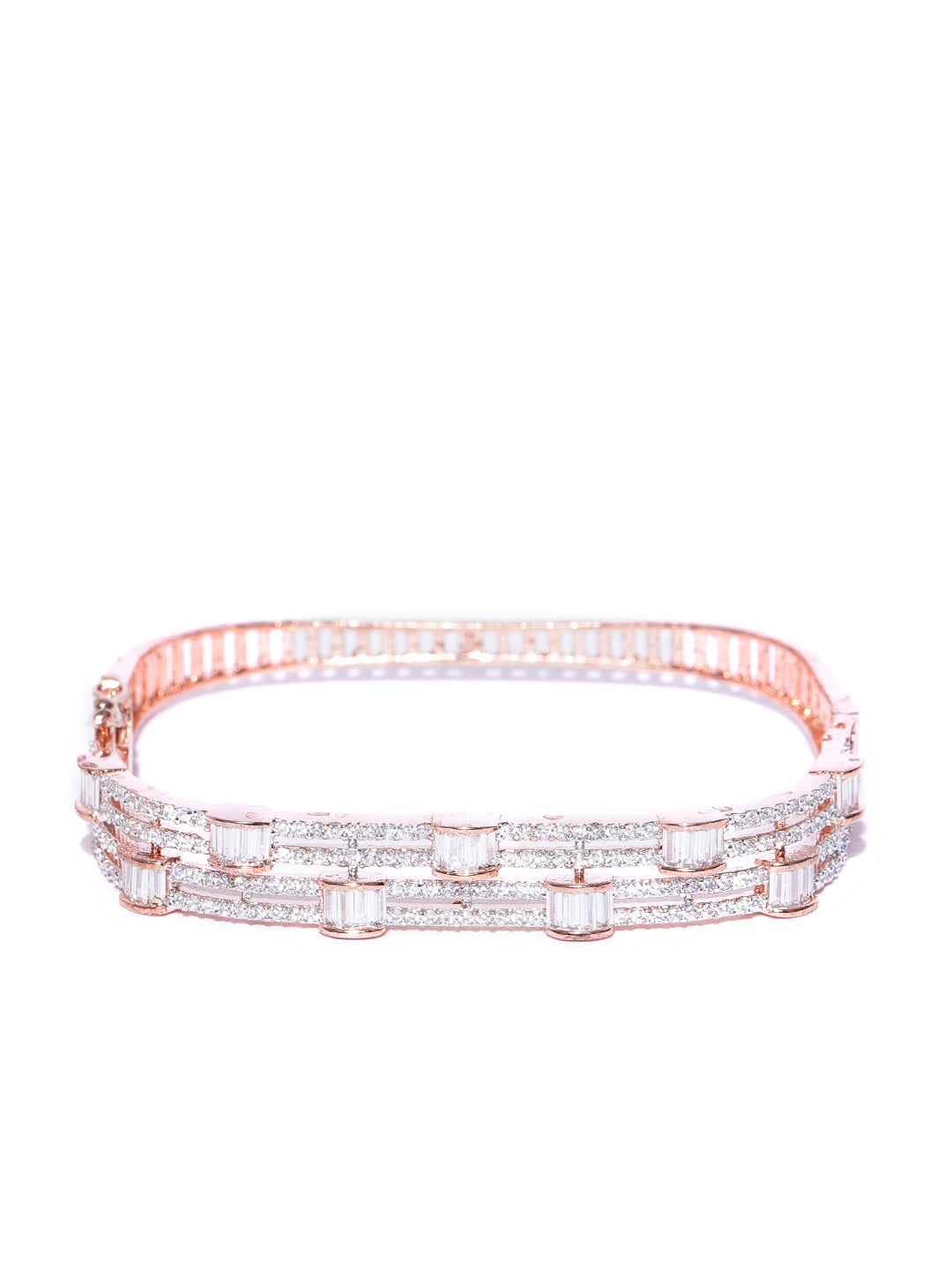 Priyaasi Women Rose Gold-Polished American Diamond Studded Bracelet in Square Shape - Swadesiicart