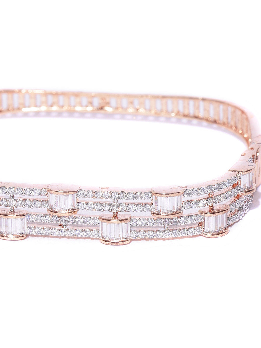 Priyaasi Women Rose Gold-Polished American Diamond Studded Bracelet in Square Shape - Swadesiicart