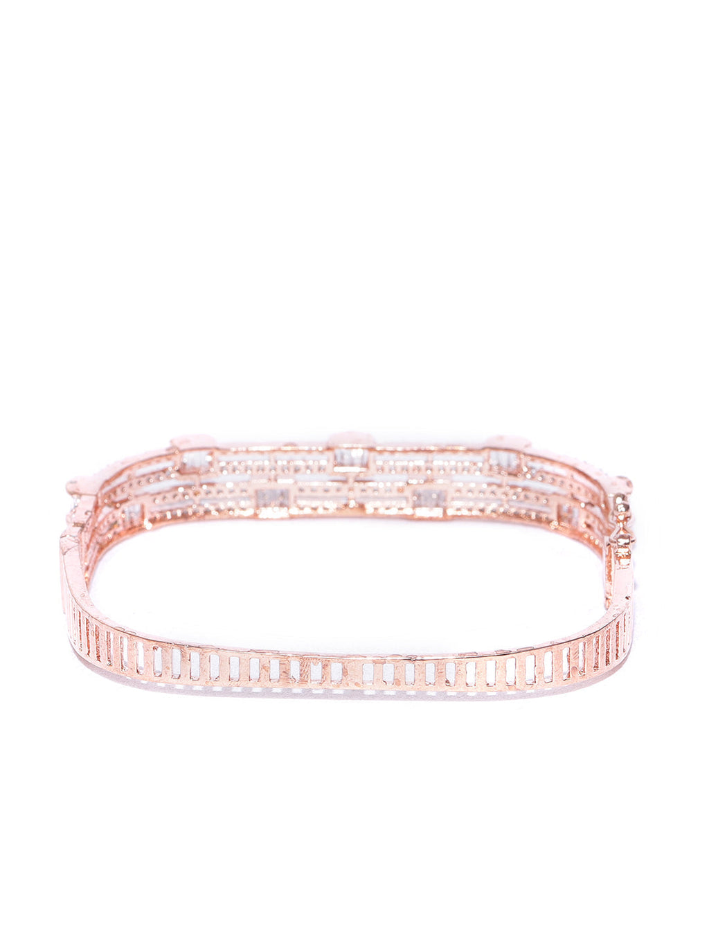Priyaasi Women Rose Gold-Polished American Diamond Studded Bracelet in Square Shape - Swadesiicart