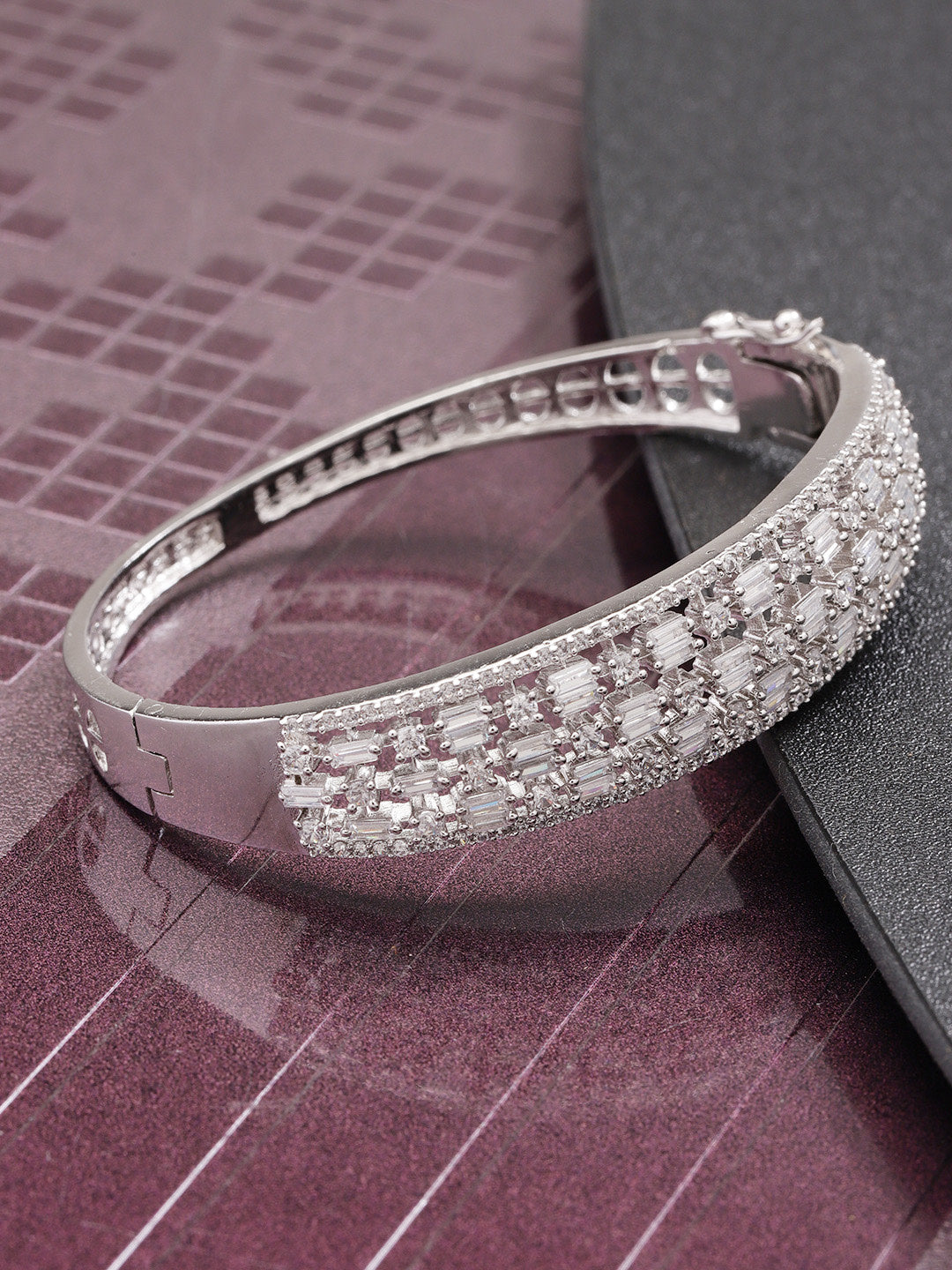 Priyaasi Women Silver-Plated American Diamond Kada Bracelet - Swadesiicart