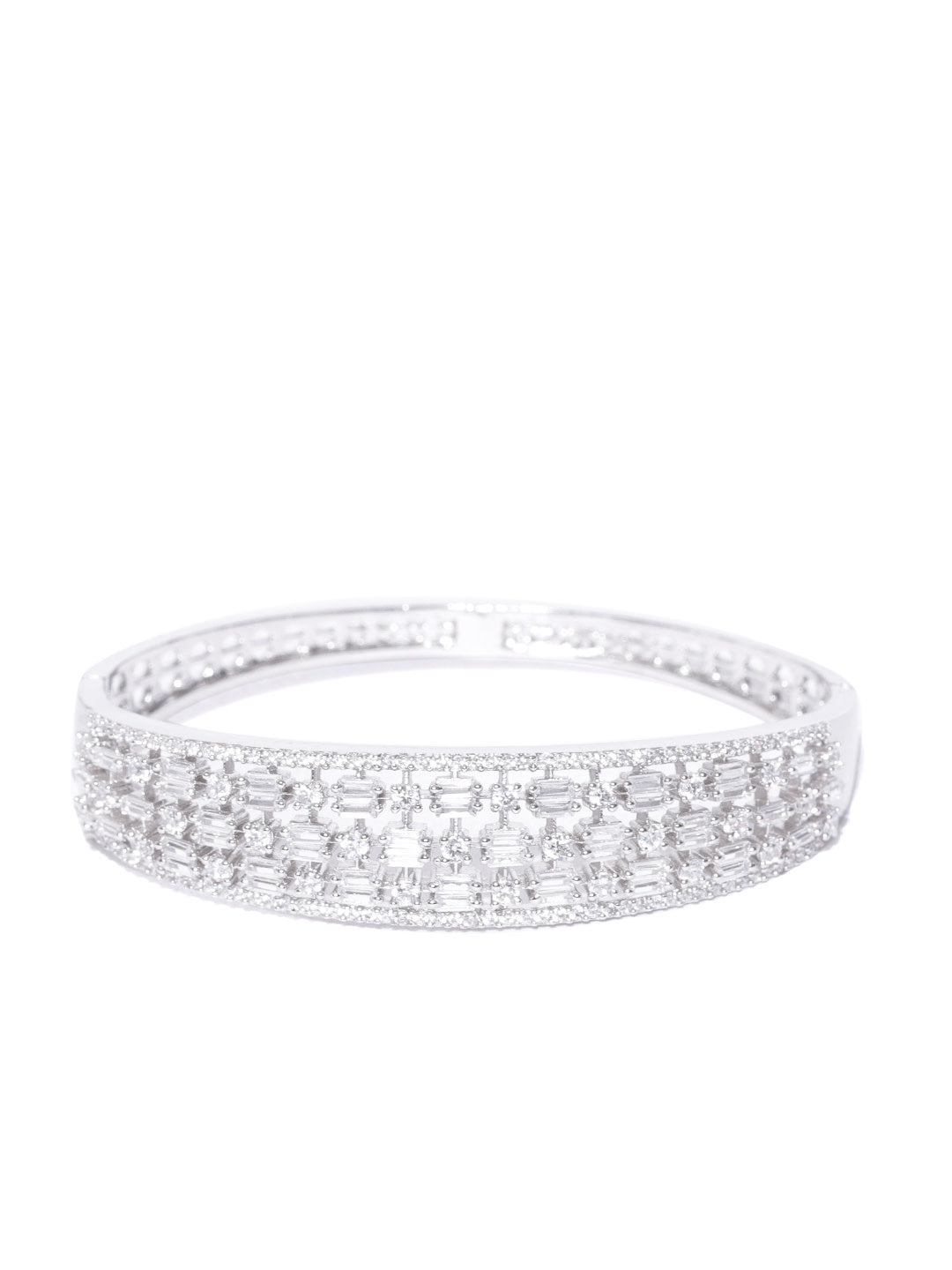 Priyaasi Women Silver-Plated American Diamond Kada Bracelet - Swadesiicart
