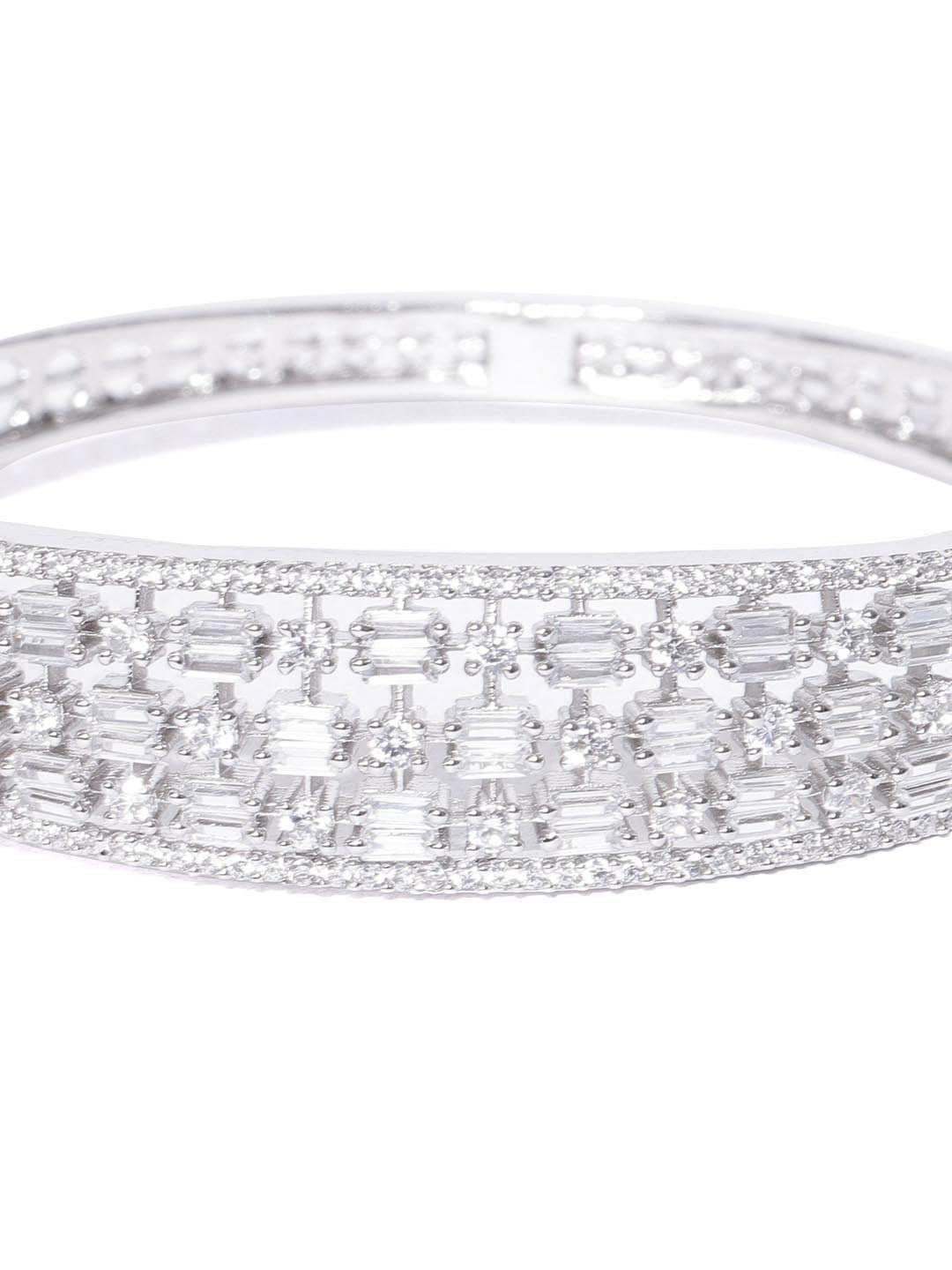 Priyaasi Women Silver-Plated American Diamond Kada Bracelet - Swadesiicart