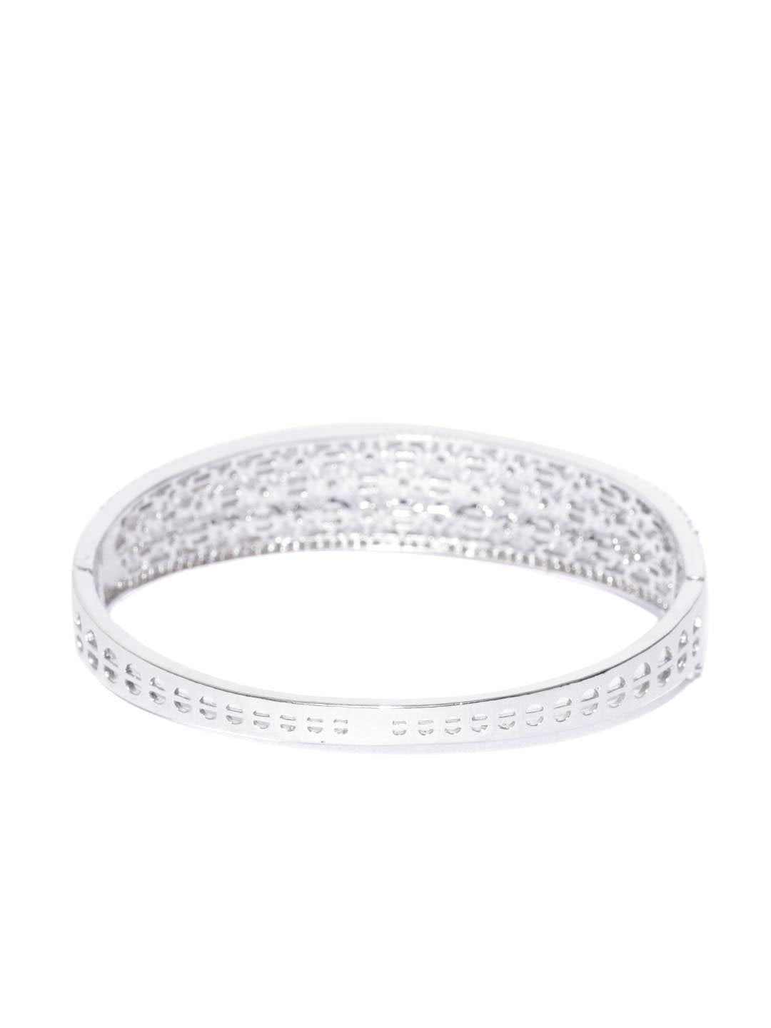 Priyaasi Women Silver-Plated American Diamond Kada Bracelet - Swadesiicart
