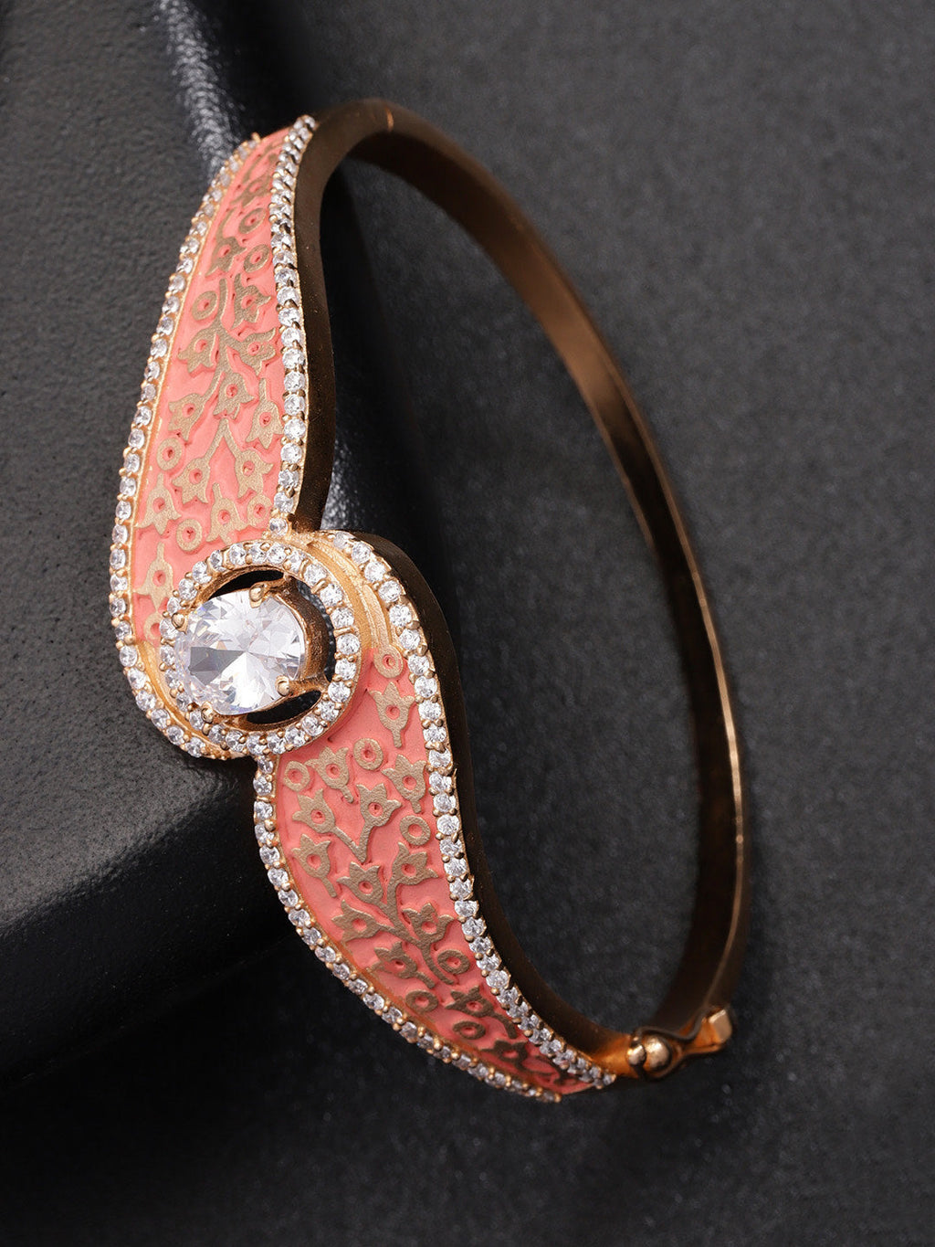 Priyaasi Women Gold-Polished American Diamond Studded, Meenakari Bracelet in Peach Color - Noz2Toz