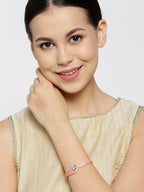 Priyaasi Women Gold-Polished American Diamond Studded, Meenakari Bracelet in Peach Color - Swadesiicart