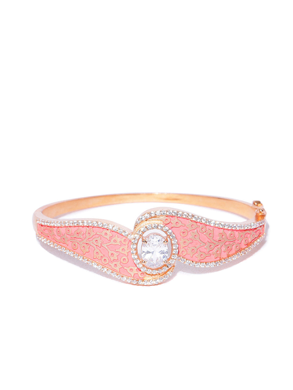 Priyaasi Women Gold-Polished American Diamond Studded, Meenakari Bracelet in Peach Color - Swadesiicart