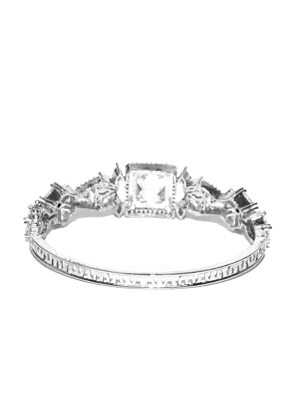 Priyaasi Women Silver-Plated and American Diamond Studded Bracelet in Floral Pattern - Swadesiicart