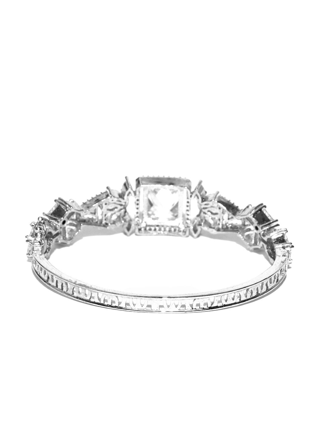 Priyaasi Women Silver-Plated and American Diamond Studded Bracelet in Floral Pattern - Swadesiicart