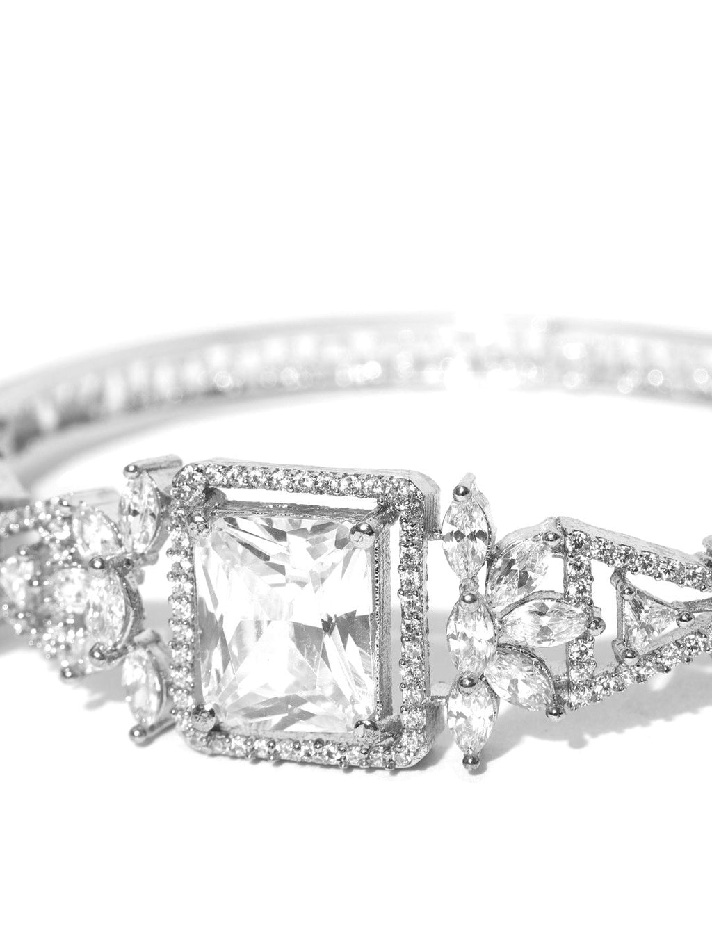Priyaasi Women Silver-Plated and American Diamond Studded Bracelet in Floral Pattern - Swadesiicart